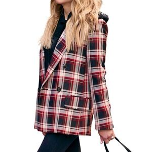H&M Straight Cut Double Breasted Plaid Blazer Checkered Size 0